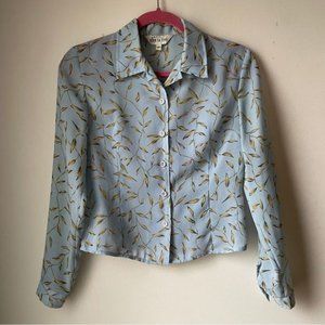 Vintage?90s Light Blue Printed Co-Ord Set Of Button Down Blouse And Skirt